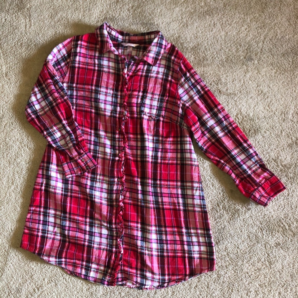 Lane Bryant Cacique Nightgown size 14/16. EUC Red Plaid Long Sleeve with Ruffle